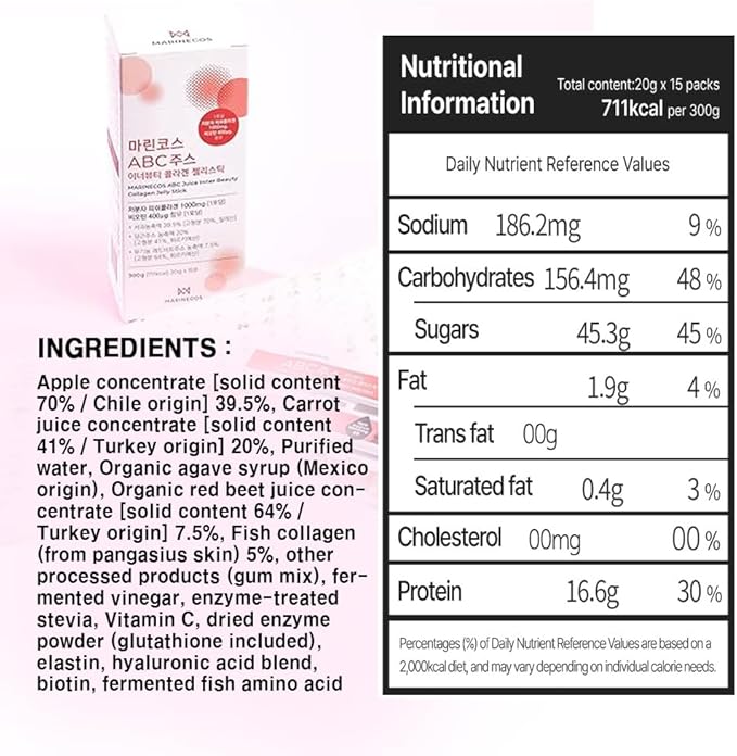 ABC Juice Inner Beauty Collagen Jelly Stick ㅣ Marine Collagen Peptides ㅣ Apple Beet Carrot Extract ㅣ Portable Daily Wellness ㅣ Skin Elasticity Support ㅣ No Sugar Added