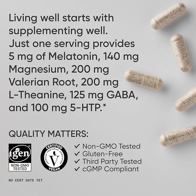 Sports Research® Sleep Complex with Melatonin 5mg L-Theanine 200mg &amp Magnesium - Supports Restorative Sleep &amp Relaxation - Vegan Certified · Non-GMO · Gluten Free - 60 Veggie Capsules