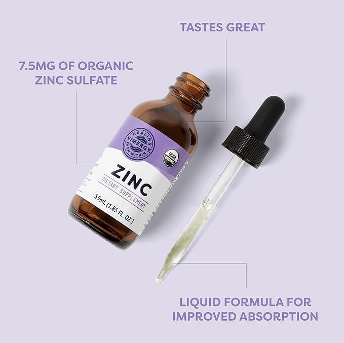 VIMERGY USDA Organic Zinc Supplements for Women &amp Men (7.5mg Liquid Zinc Per Serving) Fast-Absorbing Immune Support Promotes Healthy Bones &amp Skin Vegan (Pack of 2)