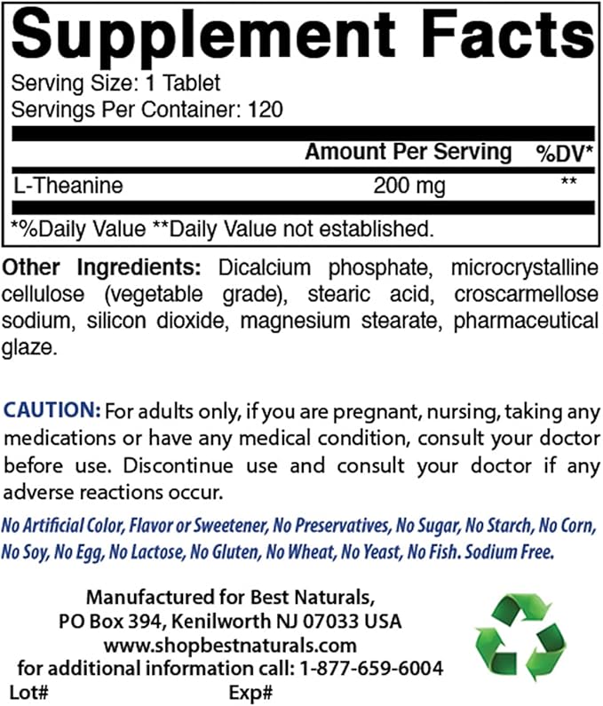 Best Naturals L-Theanine 200mg &amp Ashwagandha Extract 500 Mg