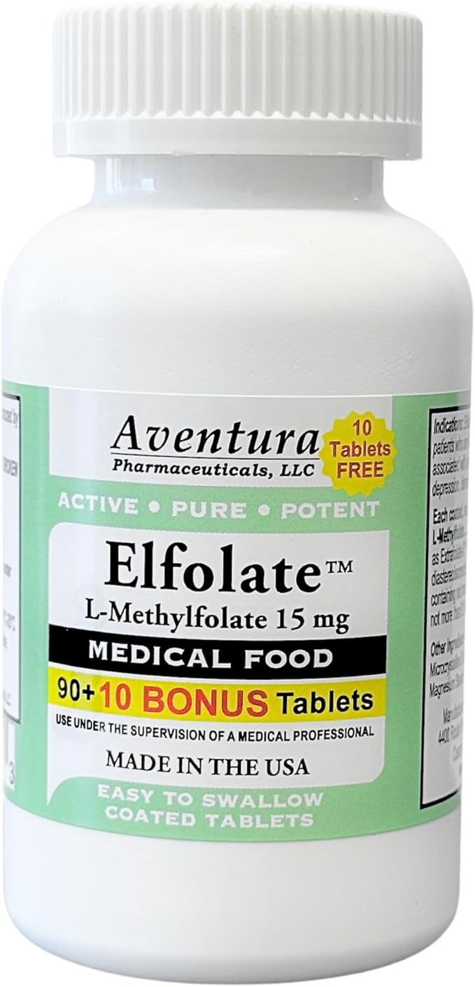 ELFOLATE® 15mg Bonus Pack 100 Tablets L-Methylfolate Methyl Folate Methylfolate Medical Food Supplement Professional Strength Active Pure Potent