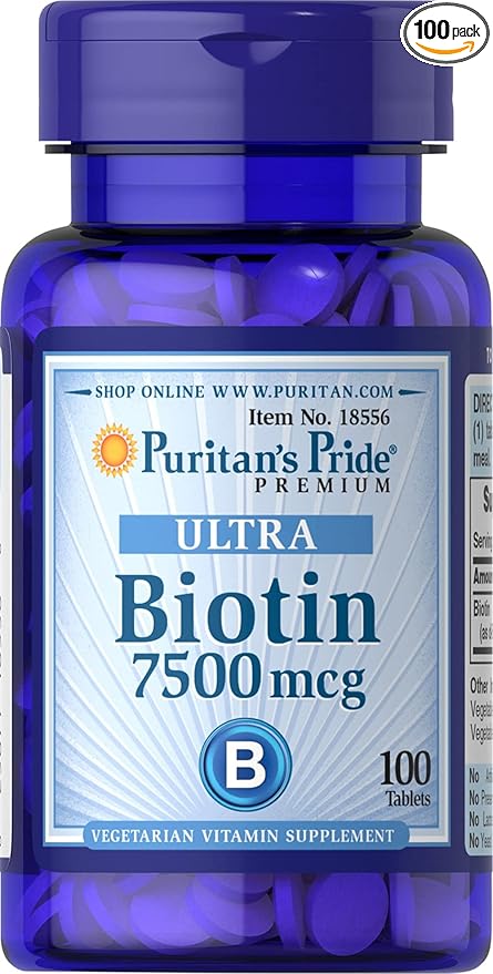 Puritan's Pride Biotin 7500 mcg Healthy Hair Support 100 Count 100 Count (Pack of 1)
