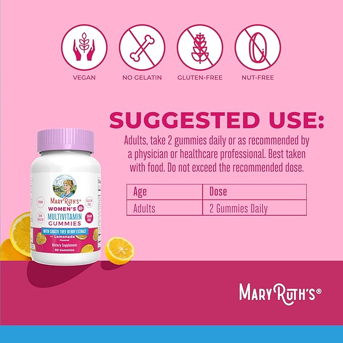 MaryRuth's Multivitamin for Women 40+ | Sugar Free | Vegan Womens Vitamins | Immune Support | Daily Women's Multivitamin + Chasteberry | Hair Skin and Nail Gummy Vitamins for Women | 60 Count