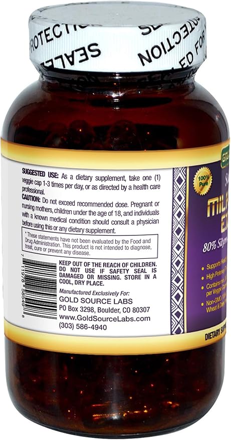 Organic Milk Thistle Capsules 180 Caps Pure Milk Thistle Powder Plus 80% Silymarin Extract Standardized Complex 450 mg Natural Liver Health Supplement Immune Boost Detox and Cleanse