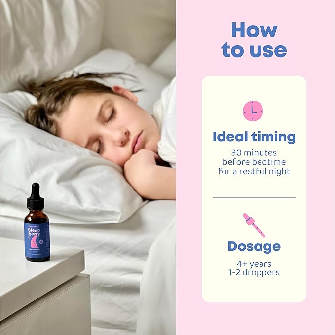 JoySpring SleepBerry - Kids Melatonin Liquid - 3MG Melatonin with D3 and Elderberry - Sugar-Free Liquid for Kids &amp Teens – Gentle Natural Sleep Support Formula (4 fl oz) (Pack of 2)