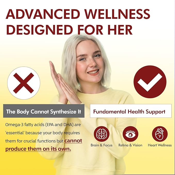 Omega-3 Fish Oil Supplement for Women 984mg Omega-3 with Evening Primrose Oil (GLA) Astaxanthin &amp CoQ10 Supports Monthly Comfort Skin Health &amp Total Body Wellness-60 Softgels