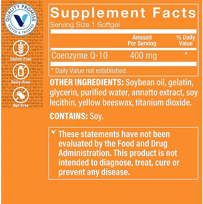 The Vitamin Shoppe CoQ-10 400mg Beneficial for Those Taking (60 Softgels)