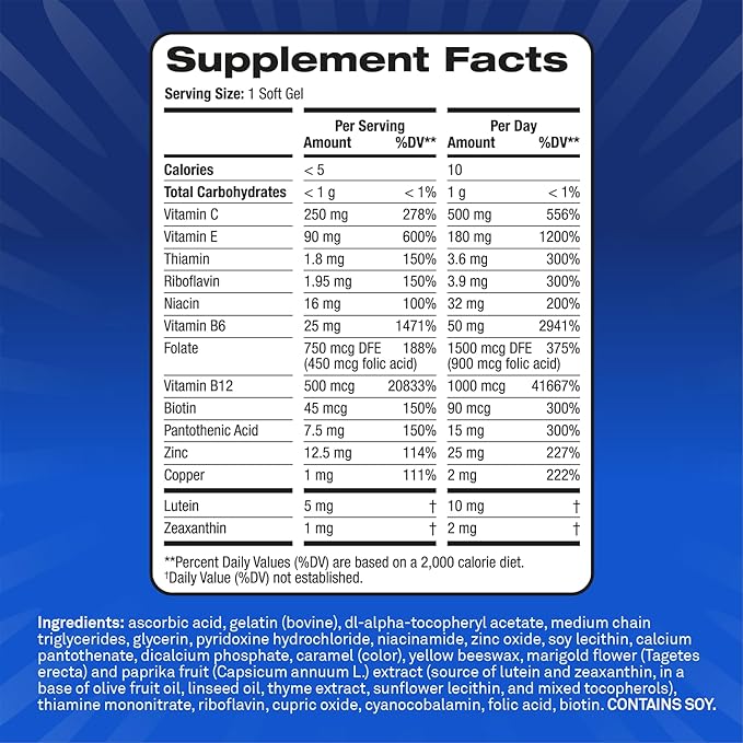 PreserVision AREDS3 Eye Vitamins #1 Eye Doctor Recommended Brand AREDS2 Formula with Additional 8 B-Vitamin Complex Promotes Healthy Cellular Eye Function* 3-in-1 Macular Supplement 160 Softgels