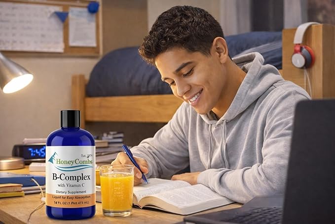 HoneyCombs Liquid Vitamin B Complex Drops B-Complex Supplement with B12 B6 B1 B2 B3 B5 B7 B9 + Vitamin C – Methylated Multivitamin Liquid Vitamins for Energy Support – Fast Absorbing Vegan USA