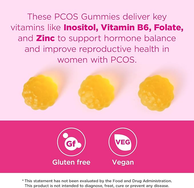 PCOS Gummies Helps Fertility and Ovulation 2 Packs PCOS Vitamin Gummies for Women Menstrual Cycle &amp Hormonal Balance Orange Flavor Fertility Gummy with Myo-Inositol Folate and Vitamin B6 B12