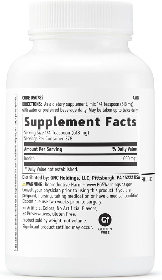 GNC Inositol Powder 600mg Plays Critical Role in Cell Function and Growth 378 Servings
