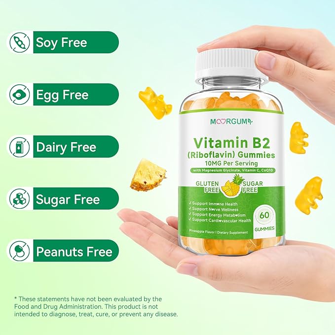 Vitamin B2 Gummies Riboflavin Supplement for Kids &amp Adults with Magnesium Glycinate CoQ10 and Vitamina C for Women and Men Energy Immune Wellness &amp Cellular Health Support 120 Count