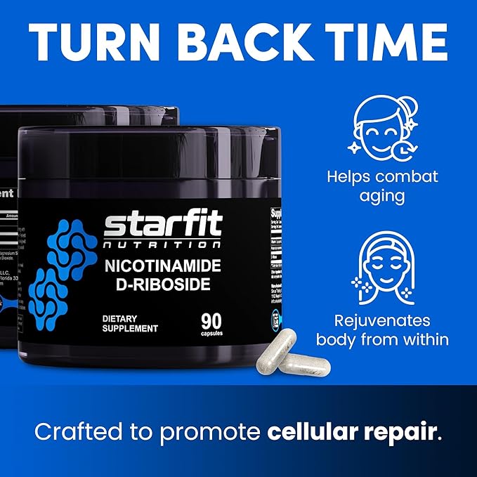 STARFIT - Nicotinamide D-Riboside (2 Pack) Booster NAD+ Energy &amp Focus Supplement Anti-Aging Cellular Support Total 180 Capsules