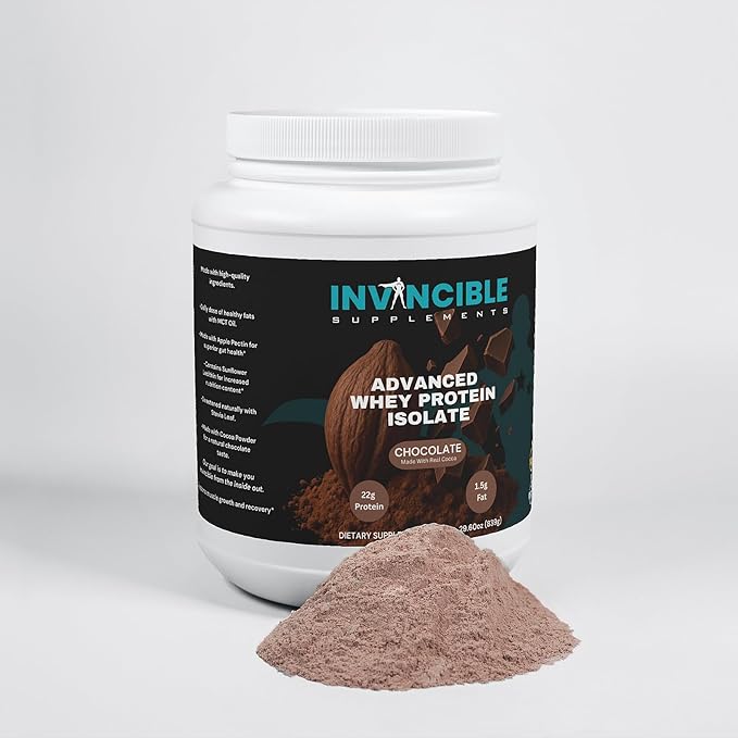 Advanced Whey Protein Isolate Chocolate 22g Protein MCT Oil Digestive Support Non-GMO Made with Cocoa Post Workout Recovery Shake