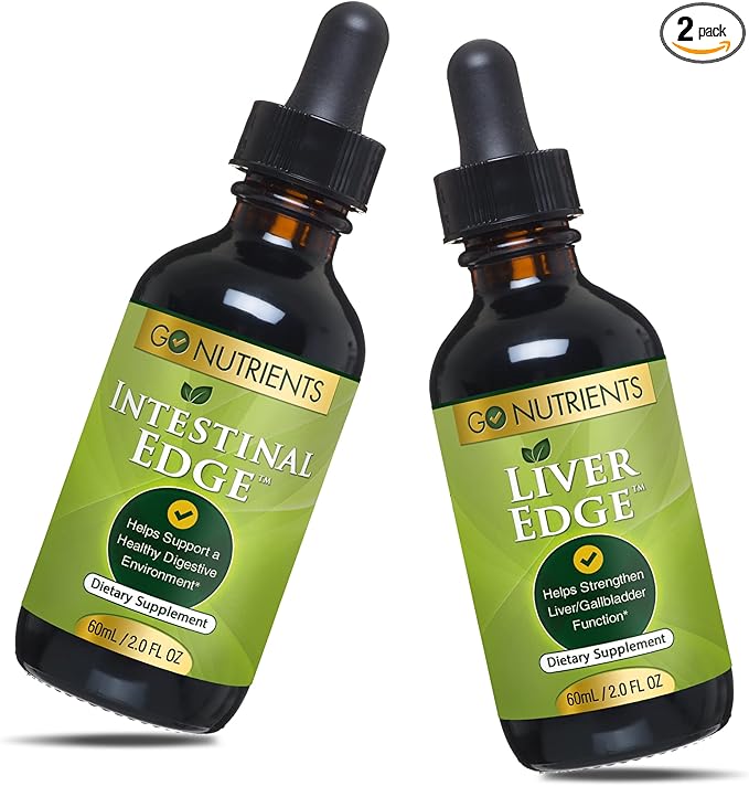 Go Nutrients Intestinal Edge Cleanse 60mL (2 oz) &amp Liver Cleanse Edge 60ml (2 oz) Non-GMO Soy-Free