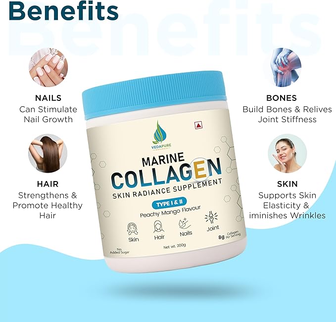 Vedapure Marine Collagen Peptides Powder 7.05 oz| Type I Colageno Marino + Vital Protein | Fish Source | Unflavored | Supports Hair Skin &amp Joint Health | Pescatarian Non-GMO