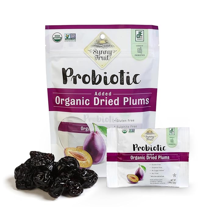 Sunny Fruit Organic Probiotic Pitted Prunes - 6 Bags (30 Individual Portion Packs) | No Preservatives No Sugar Added | Dried Plums Snack Packs with Live Probiotics | ORGANIC NON-GMO KOSHER HALAL