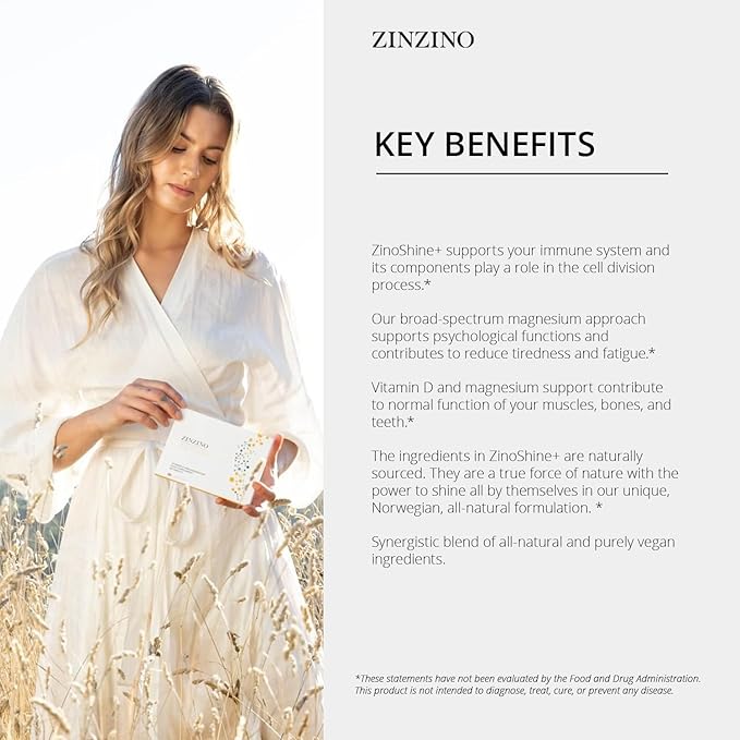 ZinoShine+ - Vitamin D3 &amp Magnesium Supplement for Immune Support Energy Muscle Bone &amp Teeth Health - Reduces Fatigue - 60 Tablets