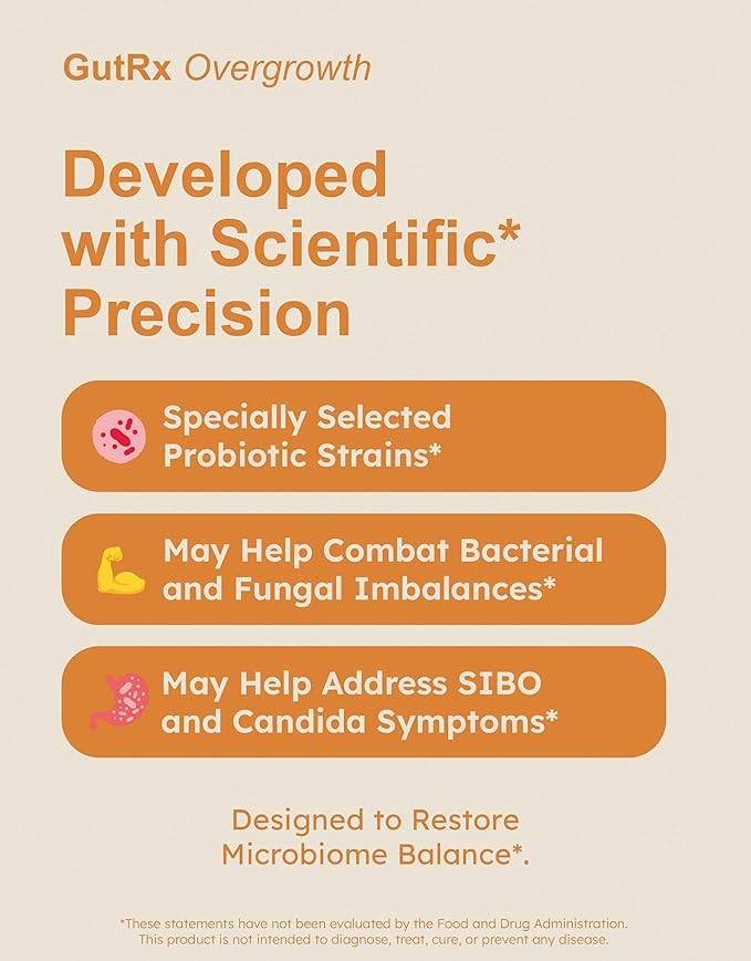 Overgrowth Probiotics for Women and Men with Saccharomyces Boulardii Lactobacillus Reuteri &amp Bifidobacterium for Supporting Gut Health &amp Digestive Health Gluten Free 30 Capsules