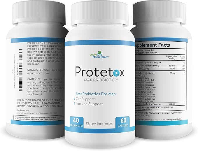 Protetox Max Probiotic - Premium Probiotic Formula - Help Reduce Gut Bloat &amp Support Digestive Health - Natural Immune Support - Best Probiotics for Men &amp Women Pack of 1