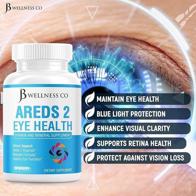 JB Wellness AREDS 2 Eye Vitamin &amp Mineral Supplement Contains Lutein Vitamin C Zeaxanthin Zinc &amp Vitamin Enhance Vision Supplement - 120 Count