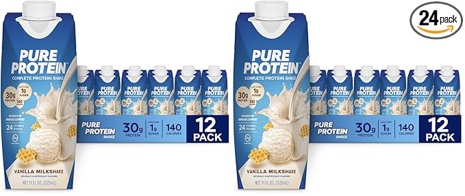 Pure Protein Vanilla Protein Shake30g Complete-ProteinVitamins ACDand E plus Zinc to Support Immune HealthReady to Drink and Keto-Friendly11oz Bottles(Pack of 24)