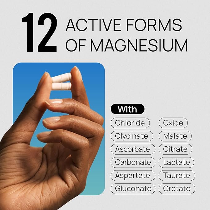 18 in 1 Magnesium Complex for Women and Men | Liposomal Magnesium Supplement with Glycinate Citrate Malate Taurate D3 &amp K2 | High Absorption for Muscle Sleep Bone Nerve Support | 90 Capsule