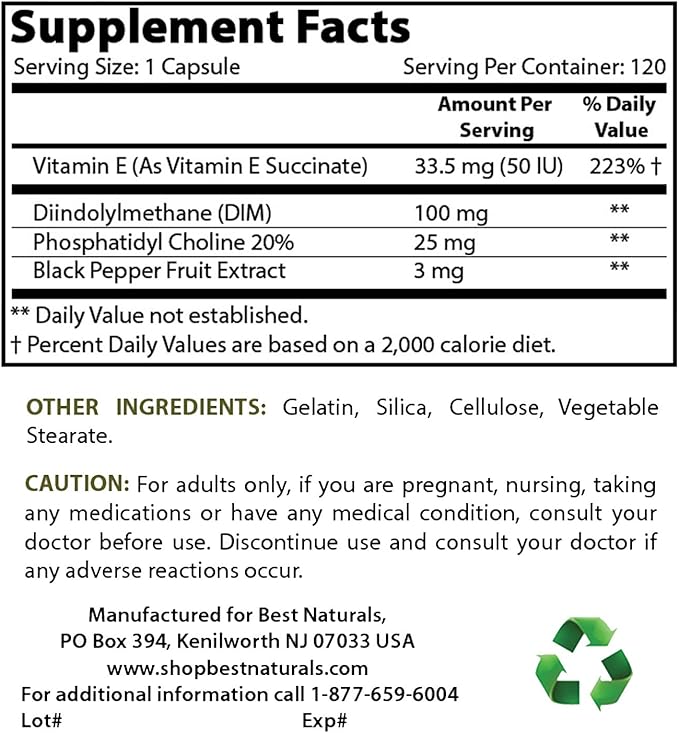Best Naturals DIM Supplement 100 mg &amp Vitamin B12 6000 mcg
