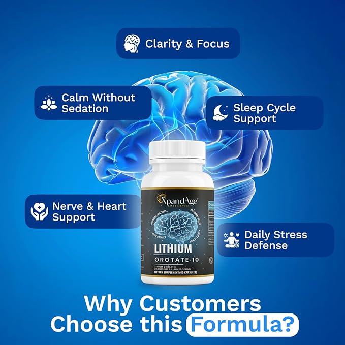 Lithium Orotate 10mg with Magnesium Taurate and l tryptophan for Essential Trace Mineral Brain Healthm*oo*d* Support and Immunity|60 Days Supply|Made in USA