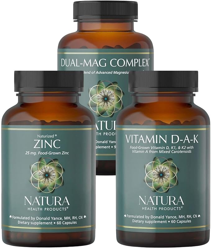 Natura Health Products Dual-Mag Complex Zinc and Vitamin D-A-K Supplement Bundle – Supports Bone Heart and Cellular Health - Promotes Cardiovascular Neurological and Immune Health