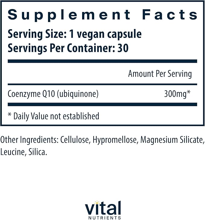 Vital Nutrients CoQ10 300mg - Vegan Supplement - Potent Antioxidant of CoEnzyme Q10 to Support Heart Health and Energy Levels* - Gluten Dairy and Soy Free - Non-GMO - 30 Capsules