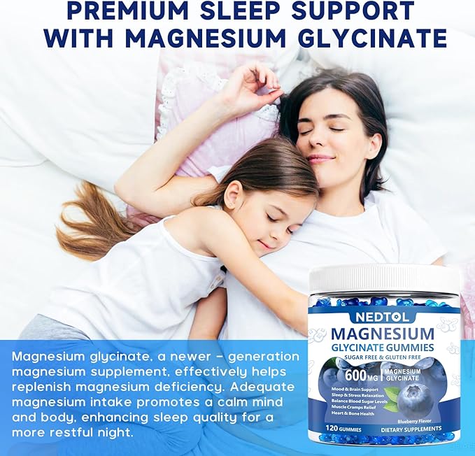 Magnesium Glycinate Gummies 600mg Sugar Free Magnesium Potassium Supplement for Adults with Magnesium L-Threonate Vitamin D B6and CoQ10 for Sleep Body Support and Relaxation120 Count