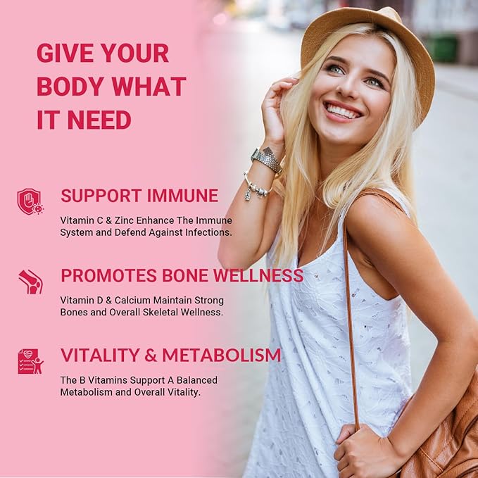 Womens Multivitamin Gummies with Biotin Collagen Calcium Magnesium Inositol Folate Iron Vitamin A C D E - Multi Vitamins &amp Minerals - Multivitamin for Women Supplement