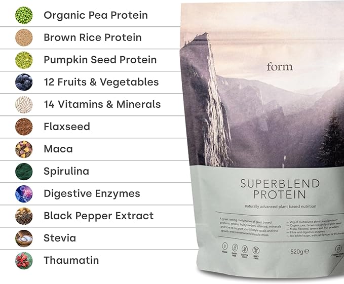 Form Superblend Protein - Vegan Protein Powder with Superfoods Vitamins and Minerals - 20g of Plant Based Protein per Serving (Vanilla)