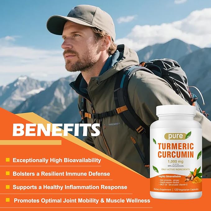 Turmeric Curcumin Supplement 1000mg with Black Pepper Extract High Absorption Turmeric Supplement with 95% Curcuminoids for Body Support Gluten Free 120 Capsules with Curcuma Ginger MCT Oil