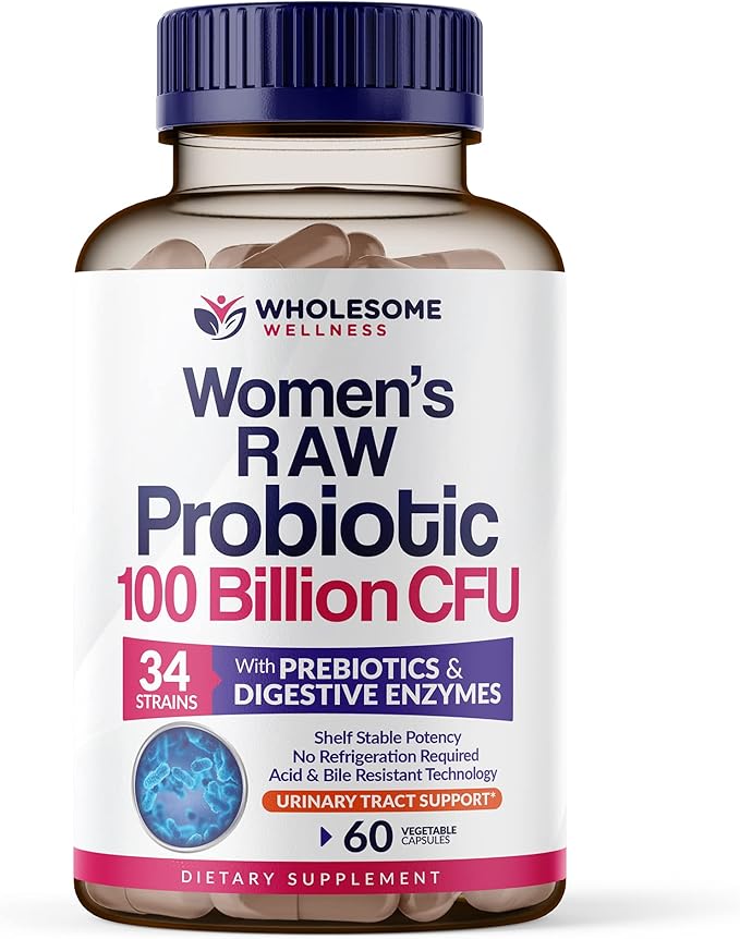 Wholesome Wellness Probiotics for Women 100 Billion CFUs with Prebiotics Digestive Enzymes + Liposomal Vitamin C Capsules High Absorption Ascorbic Acid Supplement Bundle