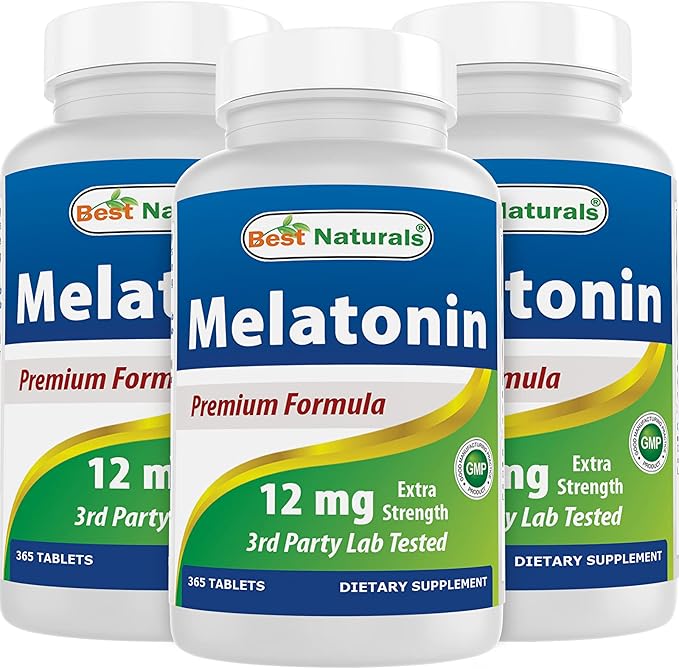 Best Naturals Melatonin 12 mg (1 Year Supply) - Drug-Free Nighttime Sleep Aid - Melatonin for Sleep and Relaxation 365 Count (365 Count (Pack of 3))