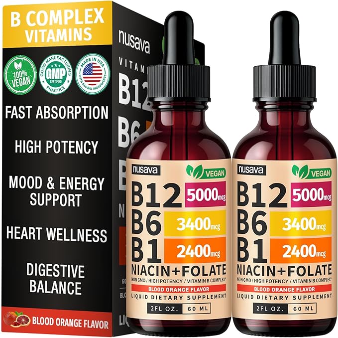 (2 Pack) Vitamin B12 and B6 Liquid Drops B12 Sublingual Vitamin B Complex - B 12 Vitamin 5000mcg - B12 Methylcobalamin for Energy Brain Heart Support with 27200 mcg Crimson Orange 80 Servings