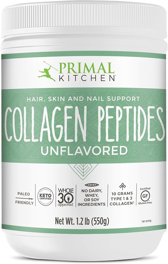 Primal Kitchen Collagen Peptides Unflavored Collagen Powder 1.2 Pounds &amp Amazing Grass Super Greens Booster: Greens Powder Smoothie Mix with Spirulina Moringa Wheat Grass