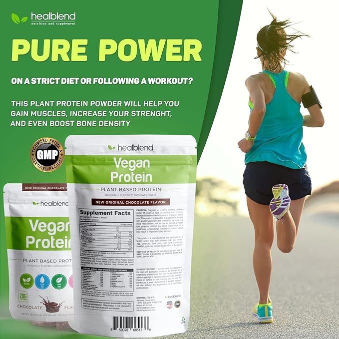 healblend Plant-Based Protein Powder Vegan Dietary Supplement - Gluten-Free Non-GMO Erythritol-Free Soy-Free Dairy-Free Pea Protein for Women and Men