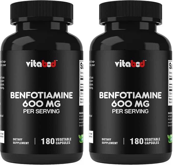 Benfotiamine 600mg – 180 Vegetarian Capsules – Fat-Soluble Vitamin B1 Supplement- 2 Pack