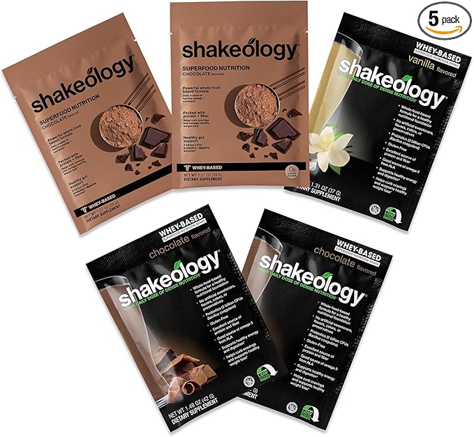 Shakeology Sampler Pack Whey Protein Powder 0g Added Sugar Gluten Free Superfood Protein Shake with Supergreens Probiotics Digestive Enzymes Adaptogens Vitamins 16g Protein per Serving