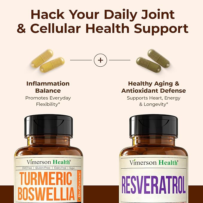 Boswellia Turmeric Curcumin Supplement + Resveratrol Japanese Knotweed Capsules Bundle – for Healthy Aging Joint &amp Cardiovascular Support – with Ginger Root Organic Tumeric Powder Green Tea Ext