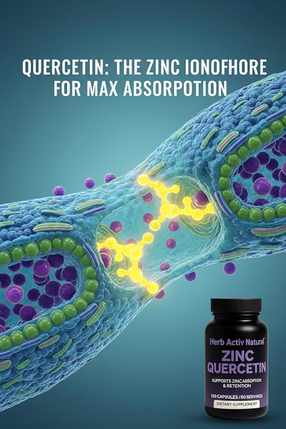 Zinc with Quercetin 800 mg - Supports Mineral Absorption &amp Retention - Chelated Zinc Monomethionine - Non GMO Gluten Free - 120 Capsules