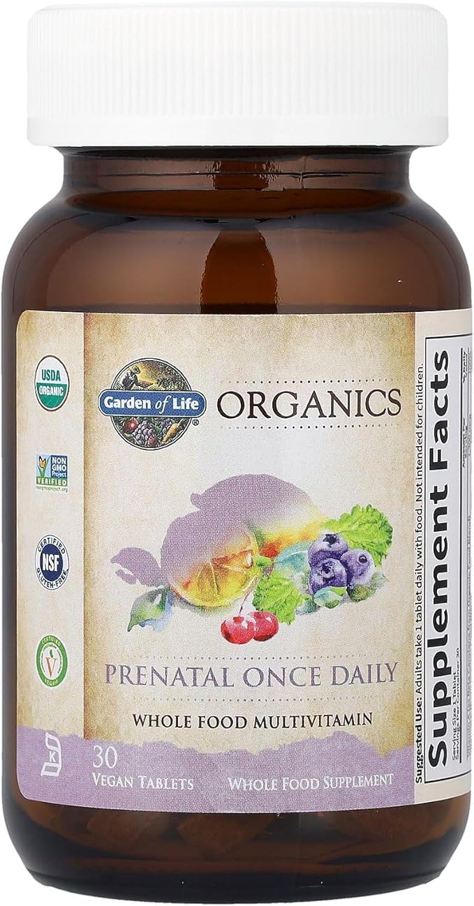 Garden of Life Organics Prenatal Vitamin: Folate for Energy &amp Healthy Fetal Development Non-constipating Iron Vitamin C B6 B12 D3 – Organic Non-GMO Gluten-Free Vegan 30 Day Supply
