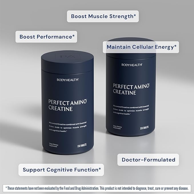 BodyHealth Creatine Monohydrate Tablets – Vegan Pre Workout Supplement with PerfectAmino BCAAs &amp EAAs – Keto-Friendly Muscle Recovery &amp Energy Support – 5g Creatine Equivalent per Serving