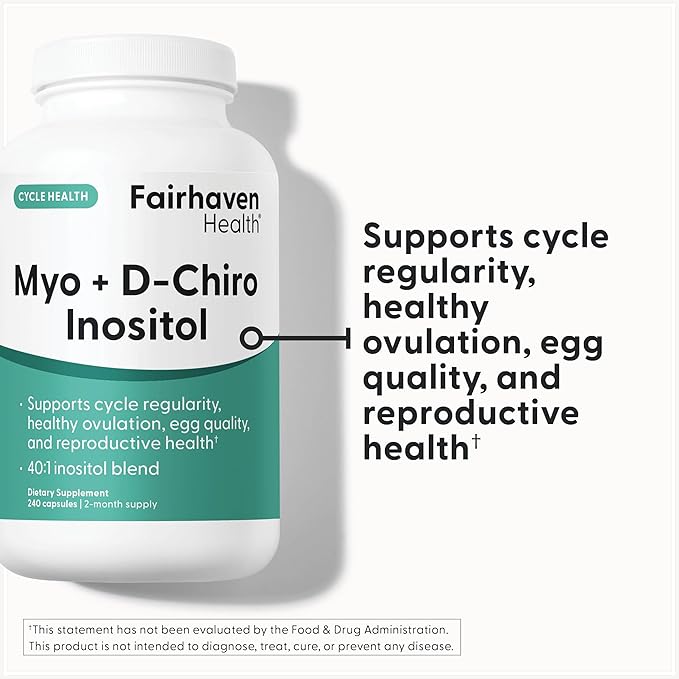 Fairhaven Health Myo-Inositol and D-Chiro Inositol for Women with PCOS | 40:1 Ratio | Inositol Supplement for Hormone and Ovarian Health | Myoinositol | Vitamin B8 | 240 Capsules