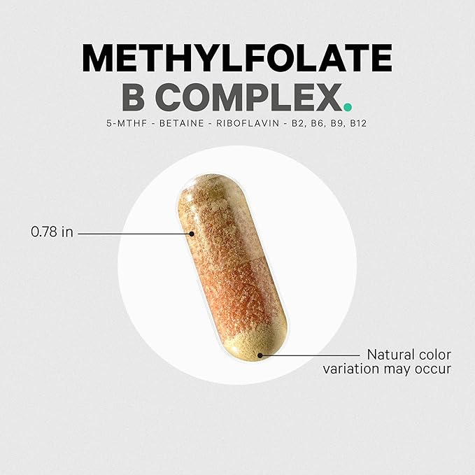 Codeage Methylfolate B Complex Supplements - 5 MTHF Methylcobalamin 1000mcg Methylated Vitamin B12 Riboflavin Betaine Vitamins B6 Methylation Cycle MTHFR - 2 Months - 120 Capsules