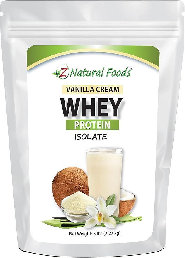 Z Natural Foods Vanilla Cream Whey Protein Isolate Nutrition-Rich Flavorful Protein Powder for Heart Health and Immunity Great in Tea Coffee Smoothie Non-GMO Gluten-Free Kosher 5 lbs