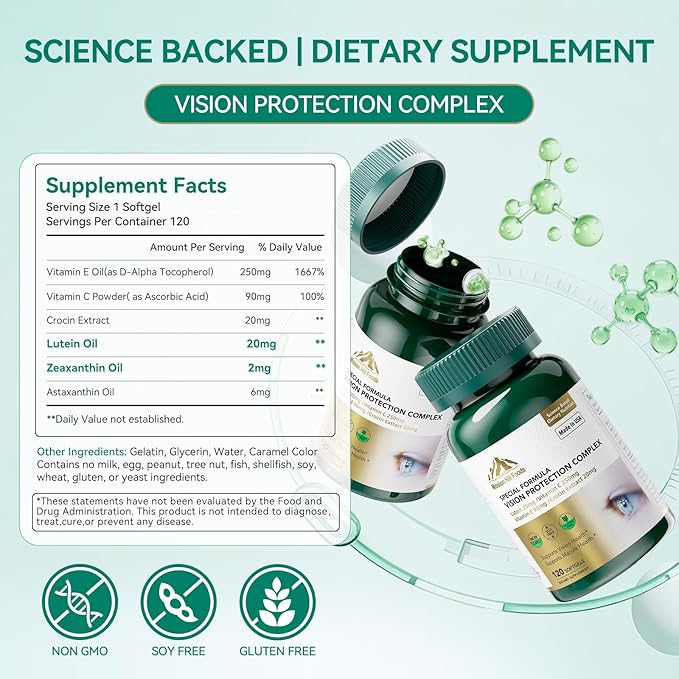 Lutein 20mg with Zeaxanthin Supplement | 6 in 1 Vision Protection Complex for Eye Health Macular &amp Blue Light Support | 120 Softgels - 4 Month Supply | Non-GMO Gluten Free